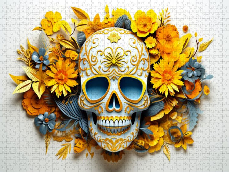 Produktbild: CALVENDO Puzzle Blue Yellow Skull | 1000 Teile Lege-Gr&ouml;&szlig;e 64x48cm Foto-Puzzle f&uuml;r gl&uuml;ckliche Stunden