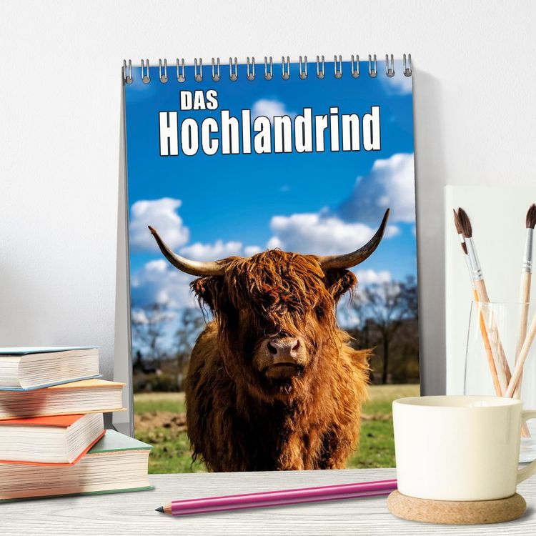 Produktbild: Das Hochlandrind im Fr&uuml;hjahr (Tischkalender 2026 DIN A5 hoch), CALVENDO Monatskalender