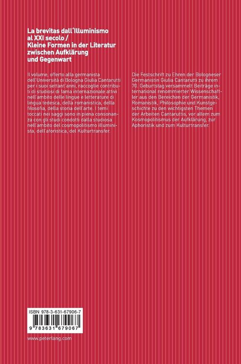 Produktbild: La brevitas dall'Illuminismo al XXI secolo / Kleine Formen in der Literatur zwischen Aufkl&auml;rung und Gegenwart
