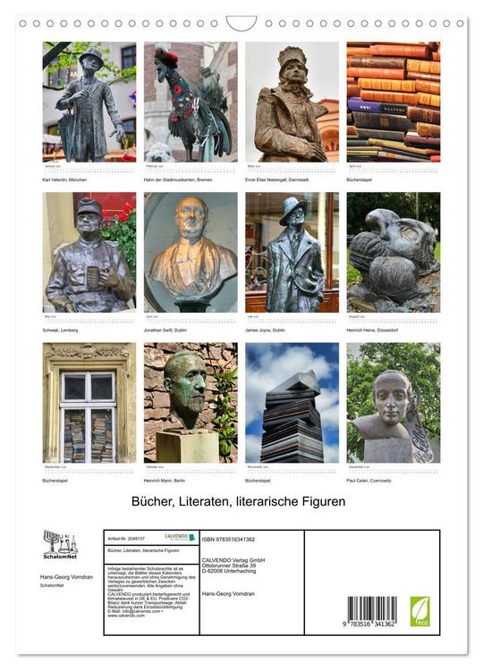 Produktbild: B&uuml;cher, Literaten, literarische Figuren (Wandkalender 2026 DIN A3 hoch), CALVENDO Monatskalender