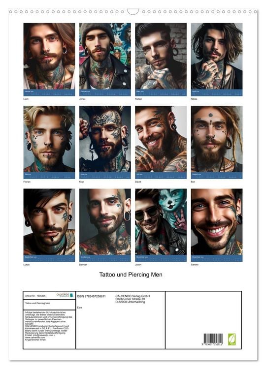 Produktbild: Tattoo und Piercing Men (Wandkalender 2026 DIN A2 hoch), CALVENDO Monatskalender