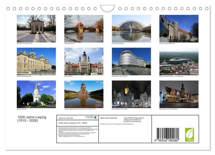 Produktbild: 1000 Jahre Leipzig (1015 - 2026) (Wandkalender 2026 DIN A4 quer), CALVENDO Monatskalender