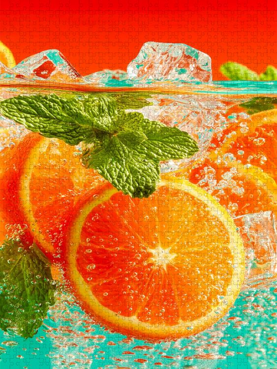 Produktbild: CALVENDO Puzzle Orangen Cocktail mit Eisw&uuml;rfeln und Minze | 1000 Teile Lege-Gr&ouml;&szlig;e 64x48cm Foto-Puzzle f&uuml;r gl&uuml;ckliche Stunden