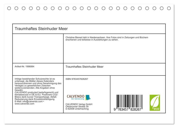 Produktbild: Traumhaftes Steinhuder Meer (Tischkalender 2026 DIN A5 quer), CALVENDO Monatskalender