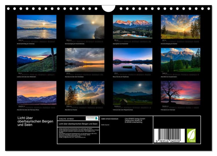 Produktbild: Licht &uuml;ber oberbayrischen Bergen und Seen (Wandkalender 2026 DIN A4 quer), CALVENDO Monatskalender