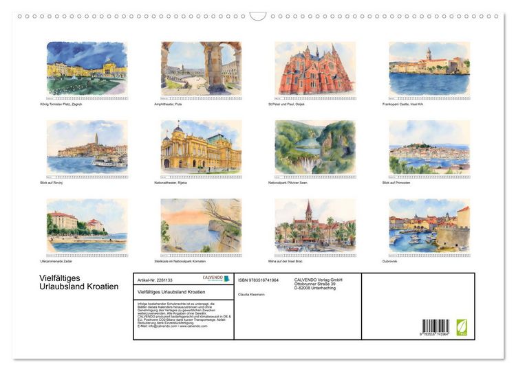 Produktbild: Vielf&auml;ltiges Urlaubsland Kroatien (Wandkalender 2026 DIN A2 quer), CALVENDO Monatskalender