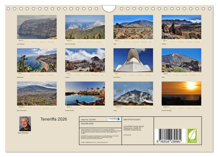 Produktbild: Teneriffa 2026 (Wandkalender 2026 DIN A4 quer), CALVENDO Monatskalender