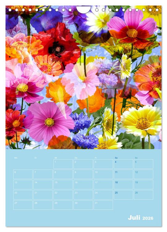 Produktbild: Kunterbunt gemischt - Kunterbunt gemischt - Farbenfroher Jahresplaner mit aufw&auml;ndigen Pflanzencollagen (Wandkalender 2026 DIN A4 hoch), CALVENDO Monatskalender
