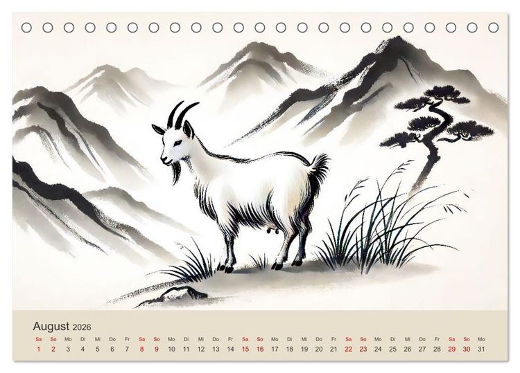 Produktbild: Chinesische Tierkreiszeichen - Kunstvolle KI-Tuschemalerei des Ostens (Tischkalender 2026 DIN A5 quer), CALVENDO Monatskalender