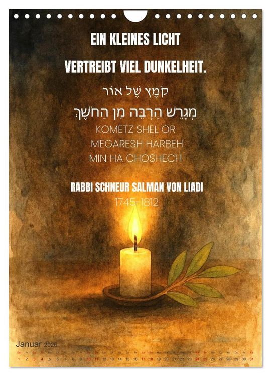Produktbild: Weisheit, Licht und Leben &ndash; J&uuml;dische Inspiration durchs Jahr (Wandkalender 2026 DIN A4 hoch), CALVENDO Monatskalender
