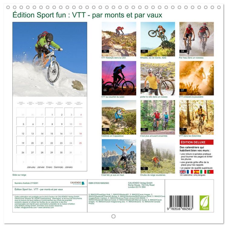 Produktbild: &Eacute;dition Sport fun : VTT - par monts et par vaux (Calendrier mural carr&eacute; 2026 30x30 cm) Calendrier double avec une page pour vos prises de notes