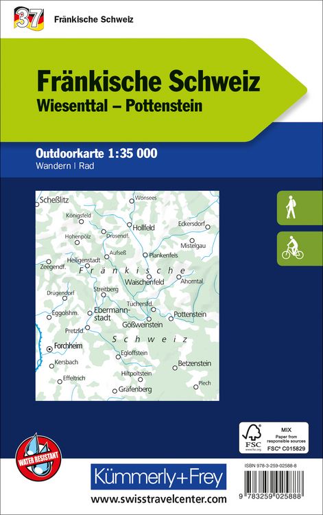 Produktbild: Fr&auml;nkische Schweiz Wiesenttal, Pottenstein Nr. 37 Outdoorkarte Deutschland 1:35 000