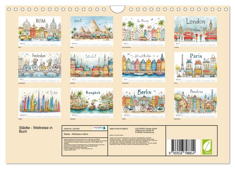 Produktbild: St&auml;dte - Weltreise in Bunt (Wandkalender 2027 DIN A4 quer), CALVENDO Monatskalender