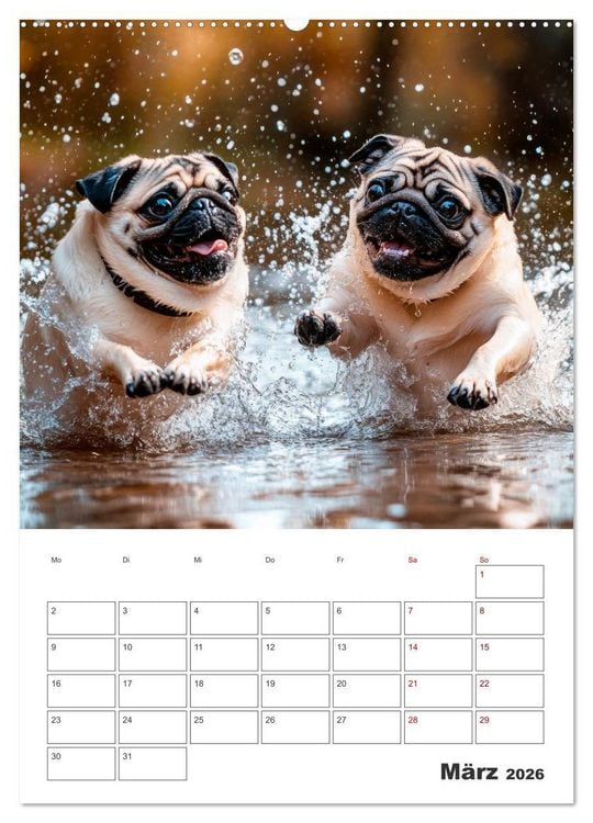Produktbild: MOPS Pfotengl&uuml;ck in Faltenform (hochwertiger Premium Wandkalender 2026 DIN A2 hoch), Kunstdruck in Hochglanz