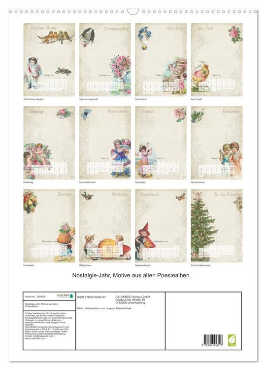Produktbild: Nostalgie-Jahr, Motive aus alten Poesiealben (Wandkalender 2026 DIN A2 hoch), CALVENDO Monatskalender