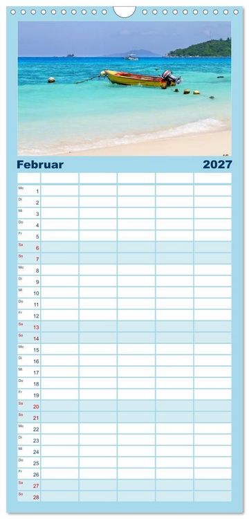 Produktbild: Familienplaner 2027 - Seychellen mit 5 Spalten (Wandkalender, 21 x 45 cm) CALVENDO