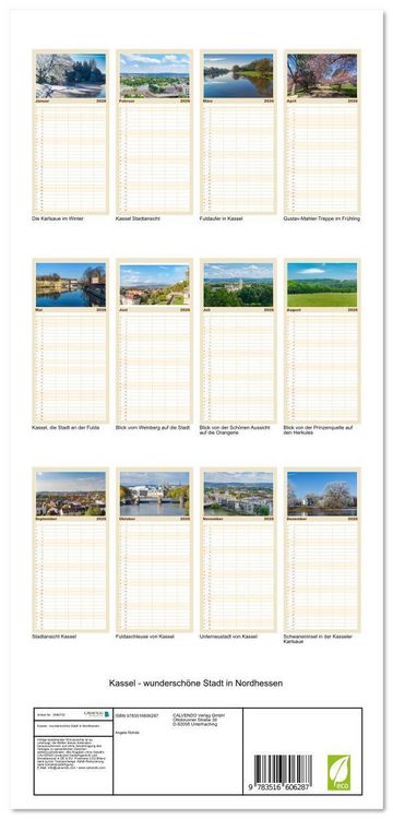 Produktbild: Familienplaner 2026 - Kassel - wundersch&ouml;ne Stadt in Nordhessen mit 5 Spalten (Wandkalender, 21 x 45 cm) CALVENDO
