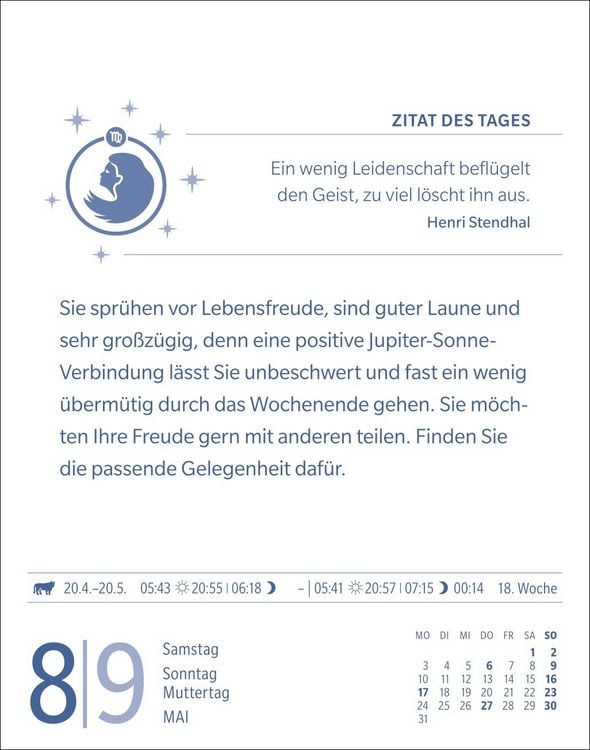 Produktbild: Jungfrau Sternzeichenkalender 2027 - Tagesabrei&szlig;kalender - Ihr Horoskop f&uuml;r jeden Tag