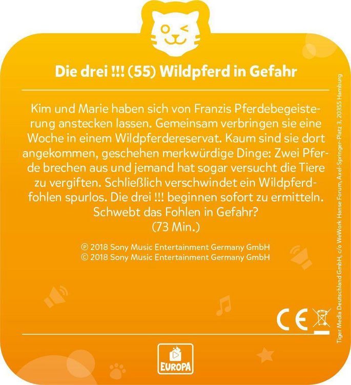 Produktbild: tigercard - Die drei !!! - Folge 55: Wildpferd in Gefahr