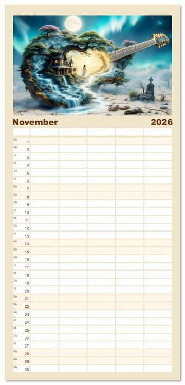 Produktbild: Familienplaner 2026 - Gitarrenhorizonte mit 5 Spalten (Wandkalender, 21 x 45 cm) CALVENDO