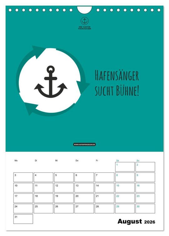 Produktbild: hafenprinzessin: Ankertr&auml;ume & Meer - Der moderne Zitate-Wandkalender f&uuml;r maritime Lebensmomente! (Wandkalender 2026 DIN A4 hoch), CALVENDO Monatskalender