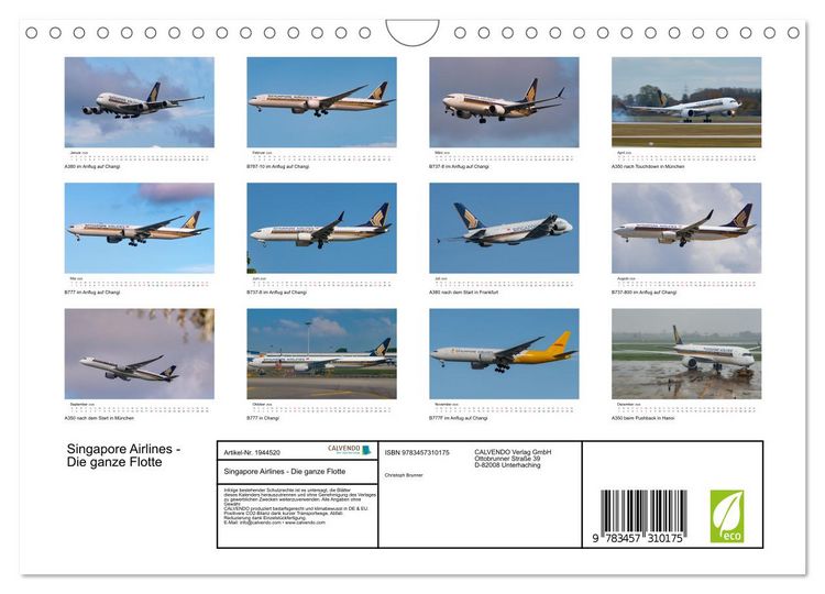 Produktbild: Singapore Airlines - Die ganze Flotte (Wandkalender 2026 DIN A4 quer), CALVENDO Monatskalender
