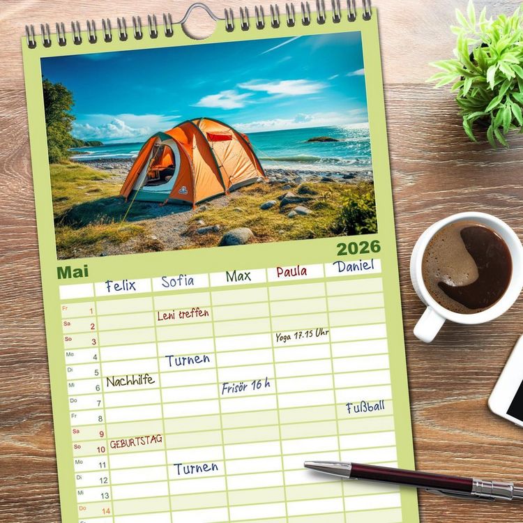 Produktbild: Familienplaner 2026 - Camping mit dem Zelt mit 5 Spalten (Wandkalender, 21 x 45 cm) CALVENDO