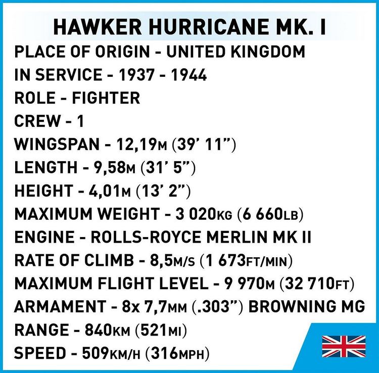Produktbild: COBI Historical Collection 5866 - Hawker Hurricane MK.I, WWII, Ma&szlig;stab 1:48, Bausatz, 138 Klemmbausteine