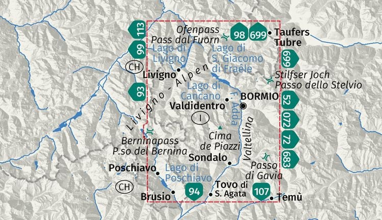 Produktbild: KOMPASS Wanderkarte 96 Bormio, Livigno, Alta Valtellina 1:50.000