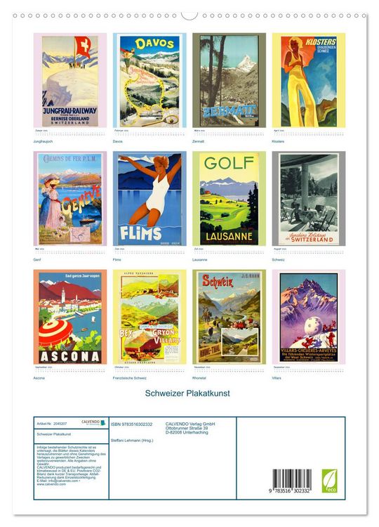 Produktbild: Schweizer Plakatkunst (hochwertiger Premium Wandkalender 2026 DIN A2 hoch), Kunstdruck in Hochglanz