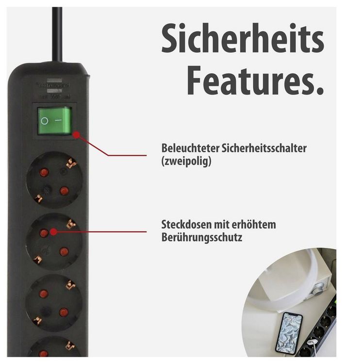 Produktbild: Brennenstuhl 1159500400 Steckdosenleiste mit Schalter 6fach Schwarz Schutzkontakt 1 St.