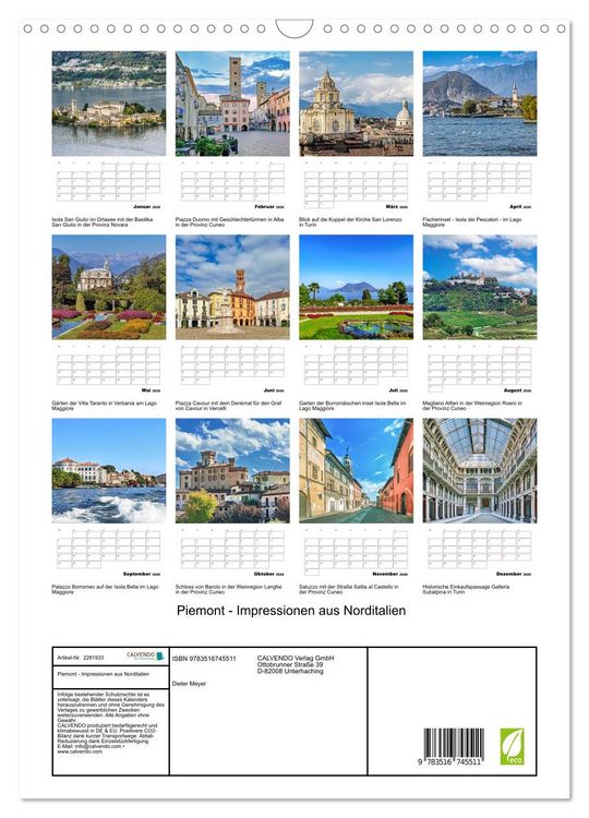 Produktbild: Piemont - Impressionen aus Norditalien (Wandkalender 2026 DIN A3 hoch), CALVENDO Monatskalender