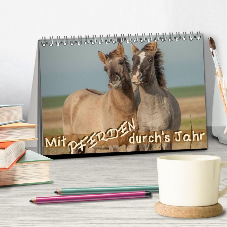 Produktbild: Mit Pferden durch&acute;s Jahr (Tischkalender 2026 DIN A5 quer), CALVENDO Monatskalender