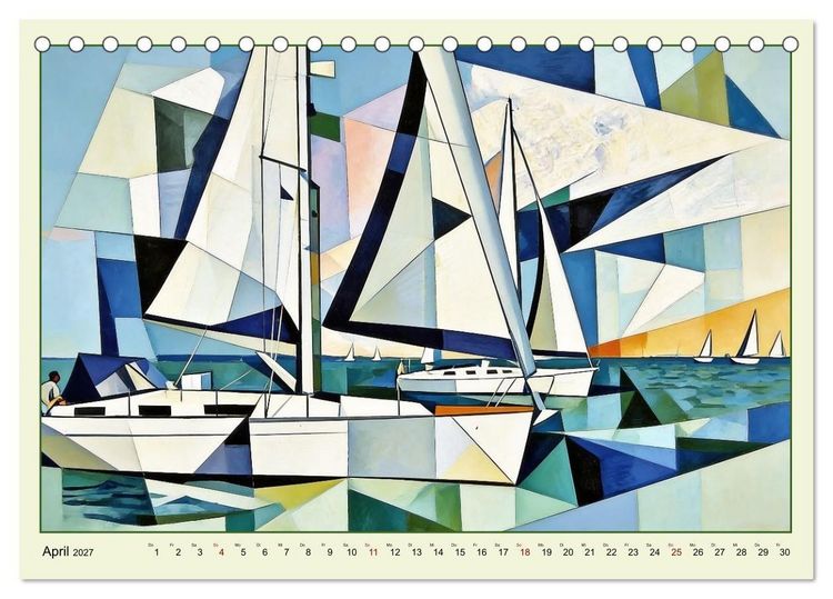 Produktbild: Segelschiffe im Stil des Kubismus (Tischkalender 2027 DIN A5 quer), CALVENDO Monatskalender