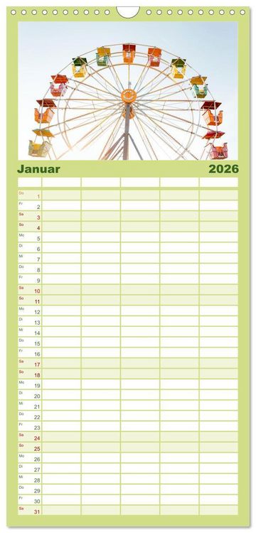 Produktbild: Familienplaner 2026 - Riesenr&auml;der - Ein Spa&szlig; f&uuml;r jung und alt. mit 5 Spalten (Wandkalender, 21 x 45 cm) CALVENDO