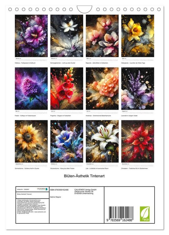 Produktbild: Bl&uuml;ten-&Auml;sthetik Tintenart (Wandkalender 2027 DIN A4 hoch), CALVENDO Monatskalender