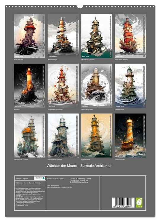 Produktbild: W&auml;chter der Meere - Surreale Architektur (hochwertiger Premium Wandkalender 2026 DIN A2 hoch), Kunstdruck in Hochglanz