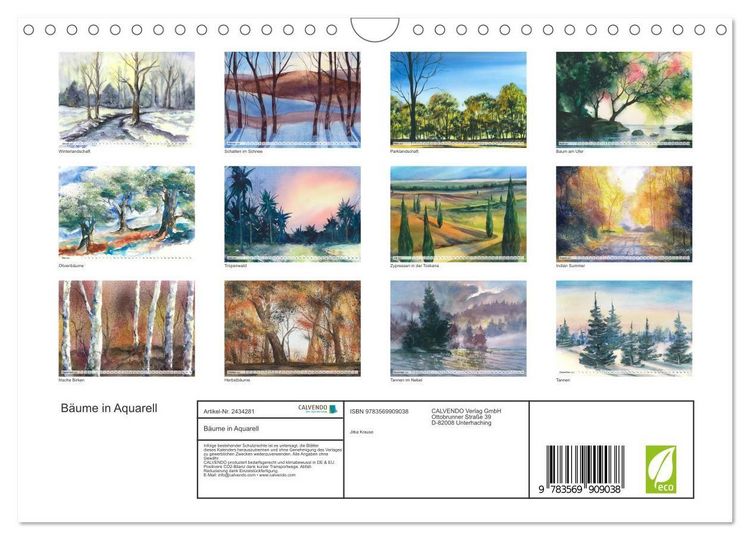 Produktbild: B&auml;ume in Aquarell (Wandkalender 2027 DIN A4 quer), CALVENDO Monatskalender