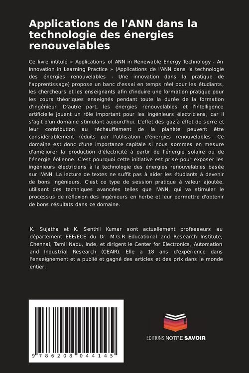 Produktbild: Applications de l'ANN dans la technologie des &eacute;nergies renouvelables