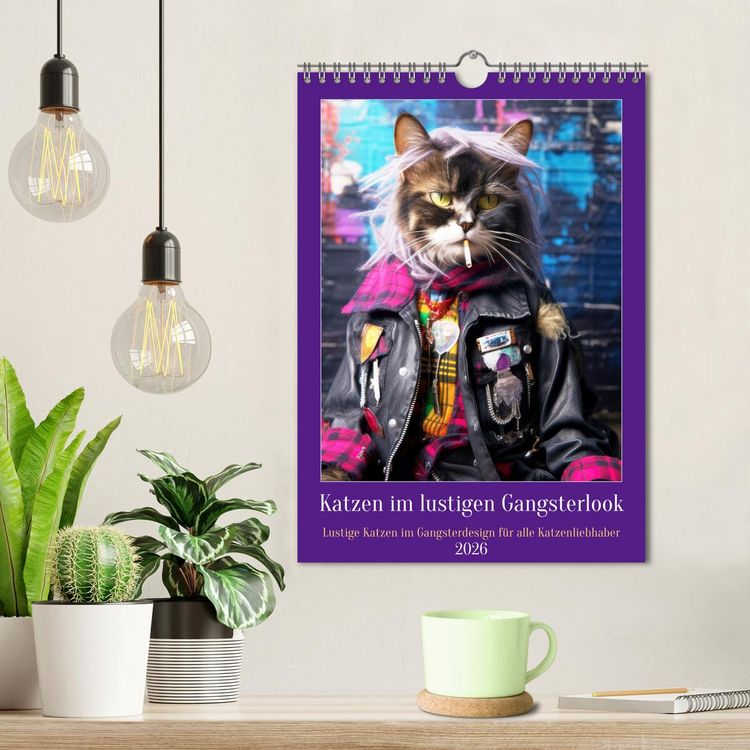 Produktbild: Katzen im lustigen Gangsterlook (Wandkalender 2026 DIN A4 hoch), CALVENDO Monatskalender