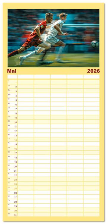 Produktbild: Familienplaner 2026 - Fu&szlig;ball - Dynamik am Ball mit 5 Spalten (Wandkalender, 21 x 45 cm) CALVENDO