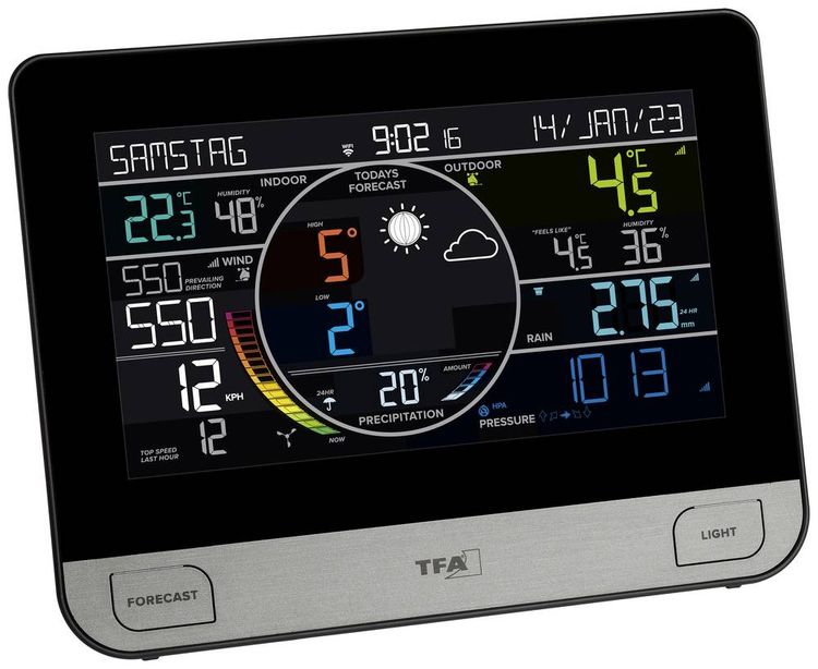 TFA Dostmann WLAN View Pro 35.8003.01 WLAN-Wetterstation Vorhersage für mit WiFi 7 Tage Anzahl Sensoren max. 4
