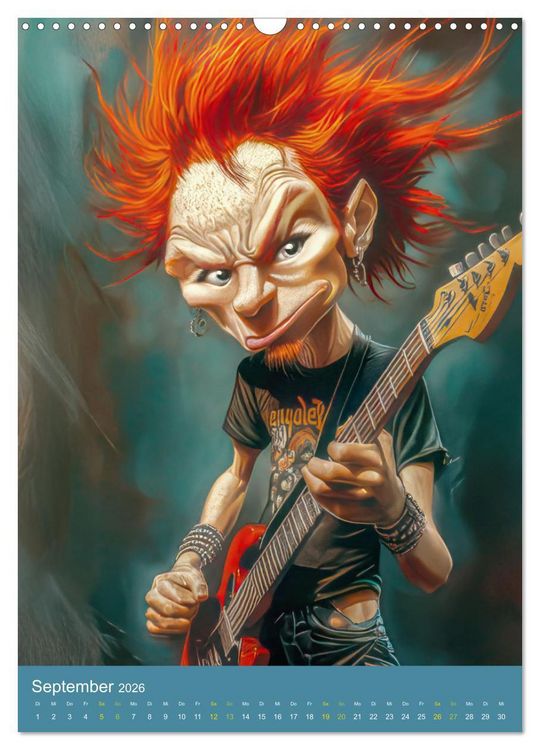 Produktbild: Rockbands und Punkbands - Witzige Karikaturen (Wandkalender 2026 DIN A3 hoch), CALVENDO Monatskalender