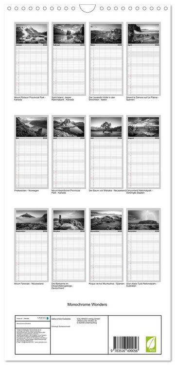 Produktbild: Familienplaner 2026 - Monochrome Wonders mit 5 Spalten (Wandkalender, 21 x 45 cm) CALVENDO