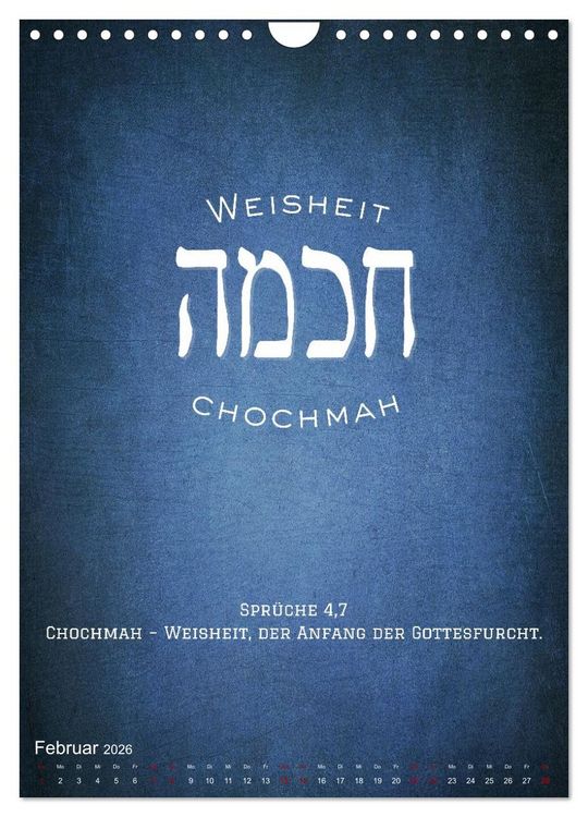 Produktbild: Hebr&auml;ische Lettern - Worte voller Licht und Weisheit (Wandkalender 2026 DIN A4 hoch), CALVENDO Monatskalender