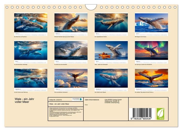 Produktbild: Wale - ein Jahr voller Meer (Wandkalender 2027 DIN A4 quer), CALVENDO Monatskalender
