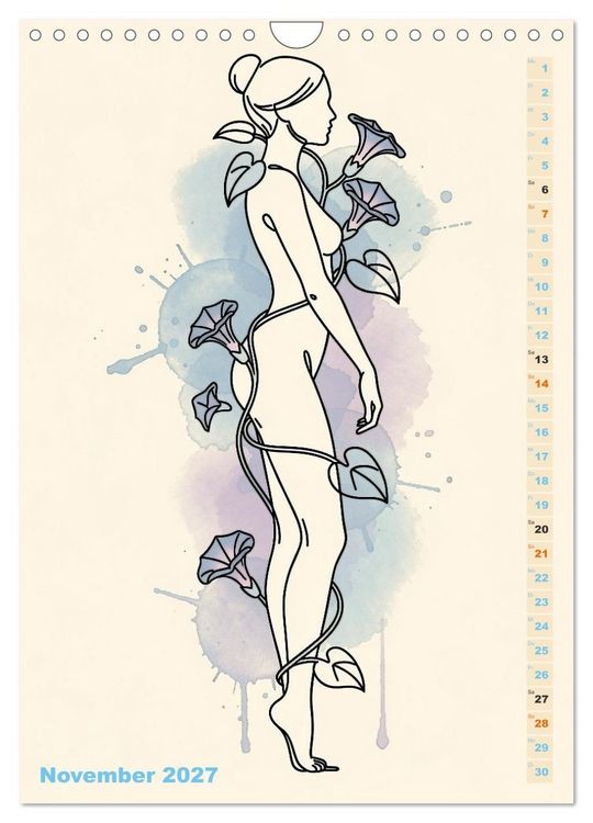 Produktbild: Bl&uuml;tenhauch und Silhouette - Line Art trifft Aquarell (Wandkalender 2027 DIN A4 hoch), CALVENDO Monatskalender