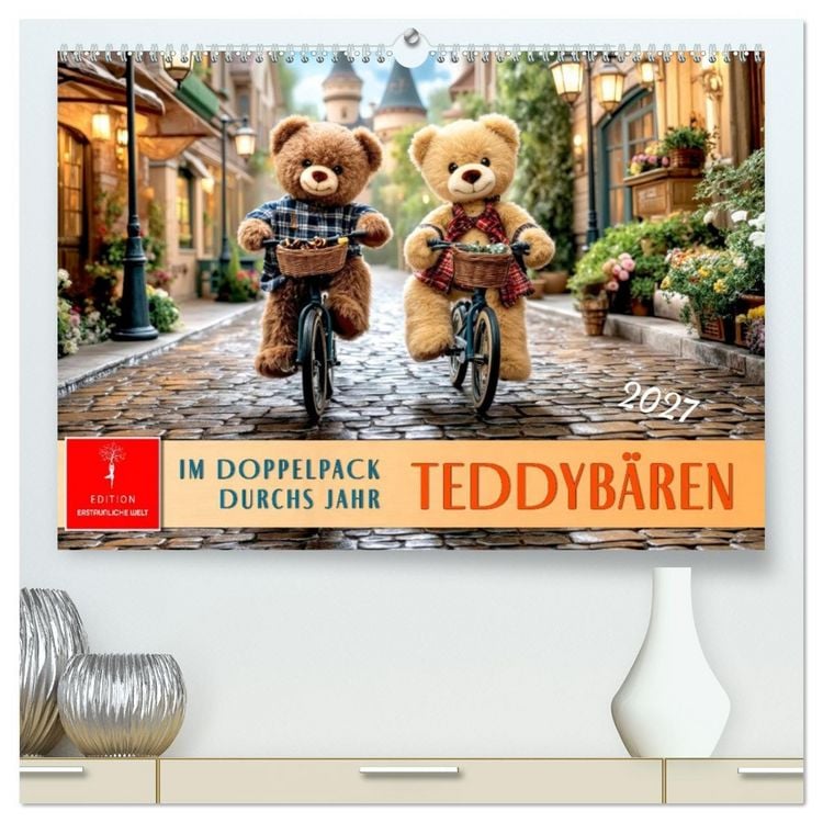 Produktbild: Teddyb&auml;ren - im Doppelpack durchs Jahr (hochwertiger Premium Wandkalender 2027 DIN A2 quer), Kunstdruck in Hochglanz