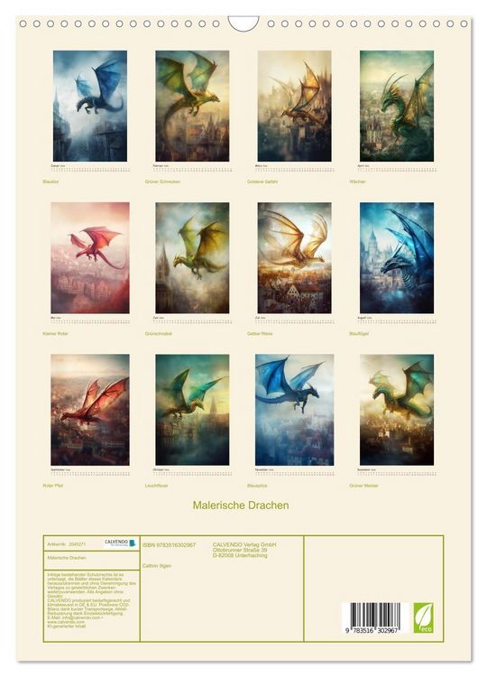 Produktbild: Malerische Drachen (Wandkalender 2026 DIN A3 hoch), CALVENDO Monatskalender