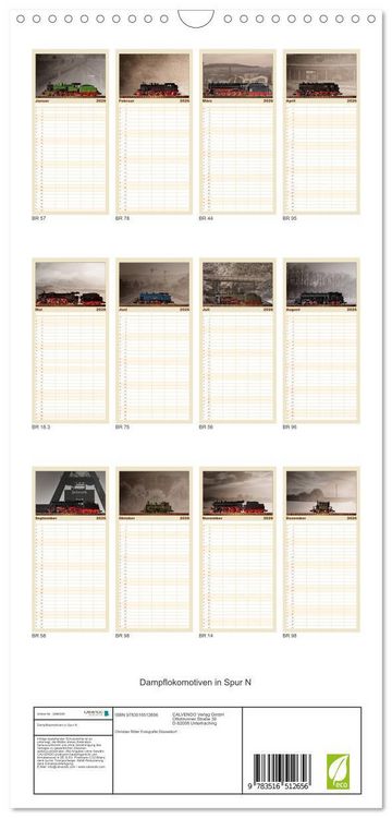 Produktbild: Familienplaner 2026 - Dampflokomotiven in Spur N mit 5 Spalten (Wandkalender, 21 x 45 cm) CALVENDO